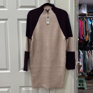 NWT Express Mock Neck Rose Pink and Burgundy Plum Sweater Dress never worn